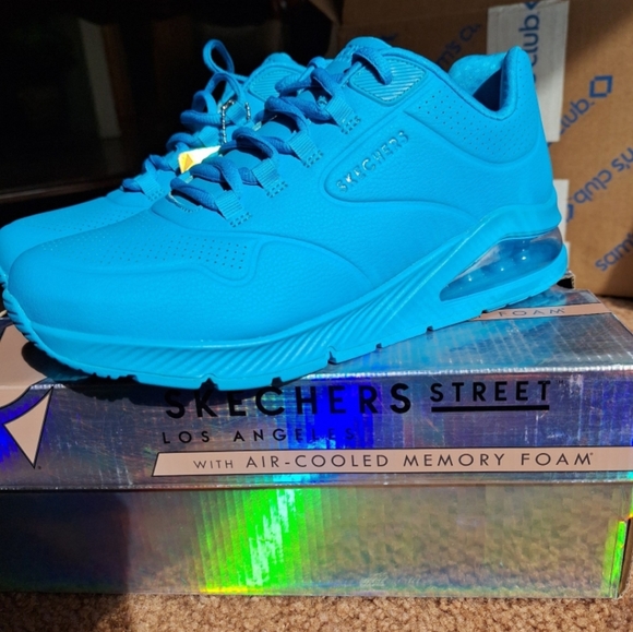 SKECHERS Street Uno Night Shades Turquoise USA Size 9 Memory Foam Limited - Picture 3 of 9